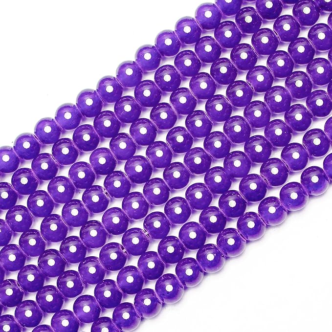 300PCs 6mm Deep Purple Jade Glass Beads Bulk, Round Smooth Hole Glass Crystal Beads for Jewelry Making, DIY Bracelets, Necklaces, Bag Charms, Keychains and Craft Projects
