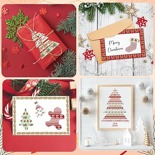 Christmas Bow Washi Tape - 12 Rolls Festive Holiday Designs with Holly Candy Cane Patterns, Easy Tear & Acid Free Adhesive for for Gift Wrapping, Scrapbook, Journal Decor & DIY Projects