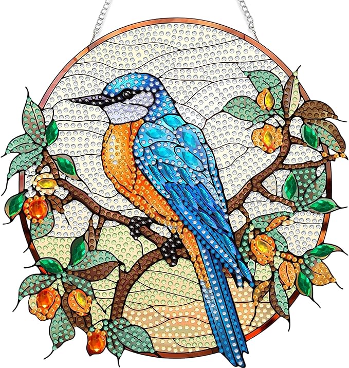 SKRYUIE Bird Hanging Diamond Art Kits for Adults Pendant Suncatcher, Special Shaped Crystal DIY Pearl Diamond Painting Kit, Gift for Mother Spring Summer Window Wreath Decor 7.91 x 7.76 Inch A12