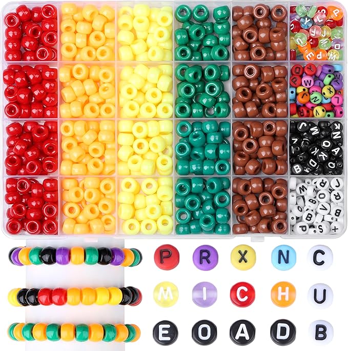 XIANNVXI 10Colours Fall Pony Letter Beads Set Friendship Bracelet Making 500pcs Red Orange Yellow Green Brown Pony Beads Bulk