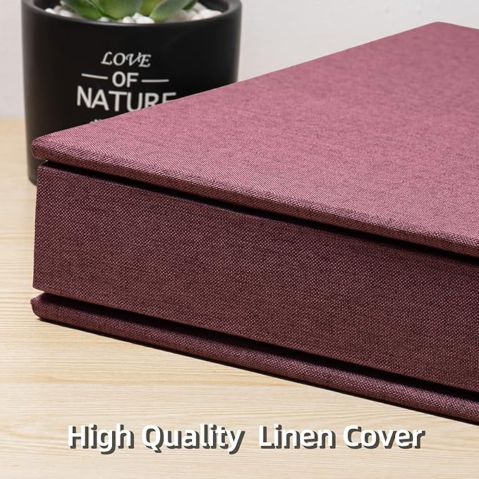 Large Photo Album Self Adhesive 4x6 5x7 3x5 8.5x11 Scrapbook Magnetic Album DIY Scrap Book Length 13 x Width 12.8 (Inches) 120 Sticky Pages Linen Cover DIY Photo Album (PurPle)