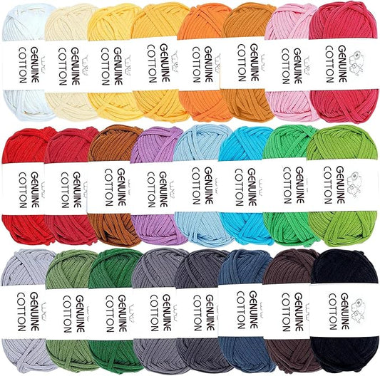 Timgle 24 Pcs Crochet Yarn for Beginners 2100 Yards Cotton for Crocheting and Knitting Soft 24x50g in Total Cotton Nylon Blend Easy Yarn for Knitting Crochet Crafts Project (24 Colors)