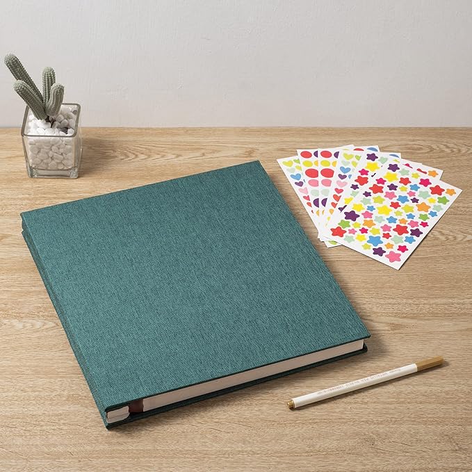 Photo Album Self Adhesive 3x5 4x6 5x7 6x8 8x10 8.5x11 11x10.6 Magnetic Scrapbook Album DIY Length 11x10.6 Inch 40 Pages Linen Cover DIY Photo Album with A Metallic Pen and DIY Accessories(Dark Green)