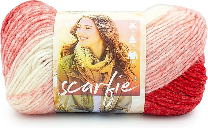 Lion Brand Yarn Scarfie Yarn, Red/Cream