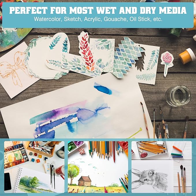 watercolor paper pad, watercolor sketchbook 7" x10” 140lb/300gsm, spiral bound water color pad journal and sketchbook for adults & kids, markers and art journaling