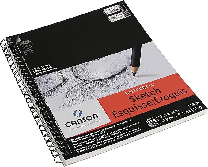 Canson 702-193 Universal Sketch Pad, Side Wire Bound, 11” x 14”, White