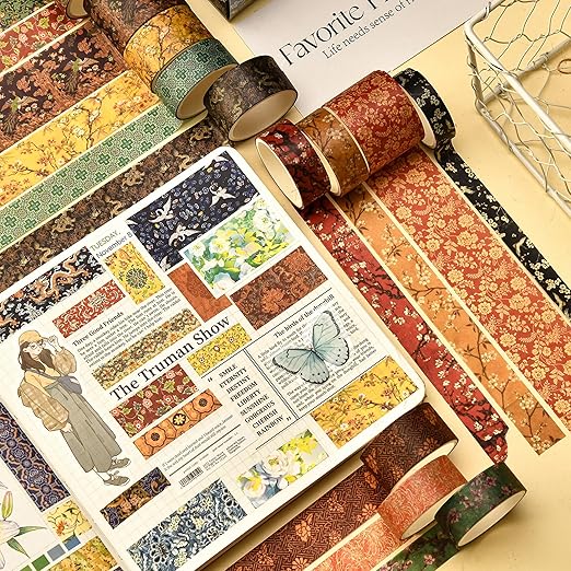 12 Rolls Chinoiserie Washi Tape Set Chinese Arts Adhesive Tapes Geometric Garden Decorative Masking Tape Sets for Craft, Kids, Scrapbook, DIY, Gift Wrapping (Moon Over The Borderlands)