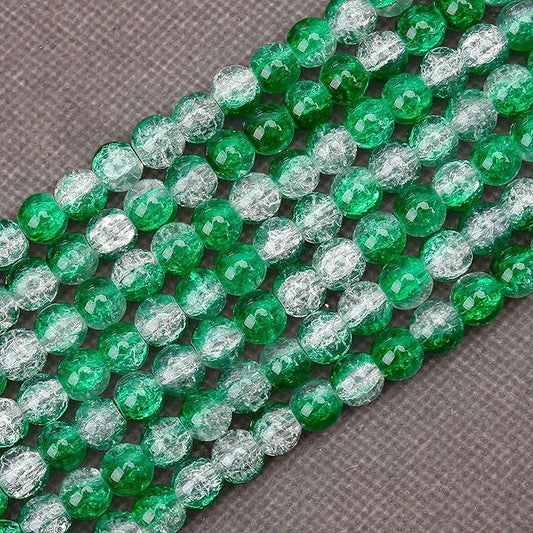 200PCs 8mm Green Crackle Glass Beads Bulk, Round Smooth Hole Glass Crystal Beads for Jewelry Making, DIY Bracelets, Necklaces, Bag Charms, Keychains and Craft Projects