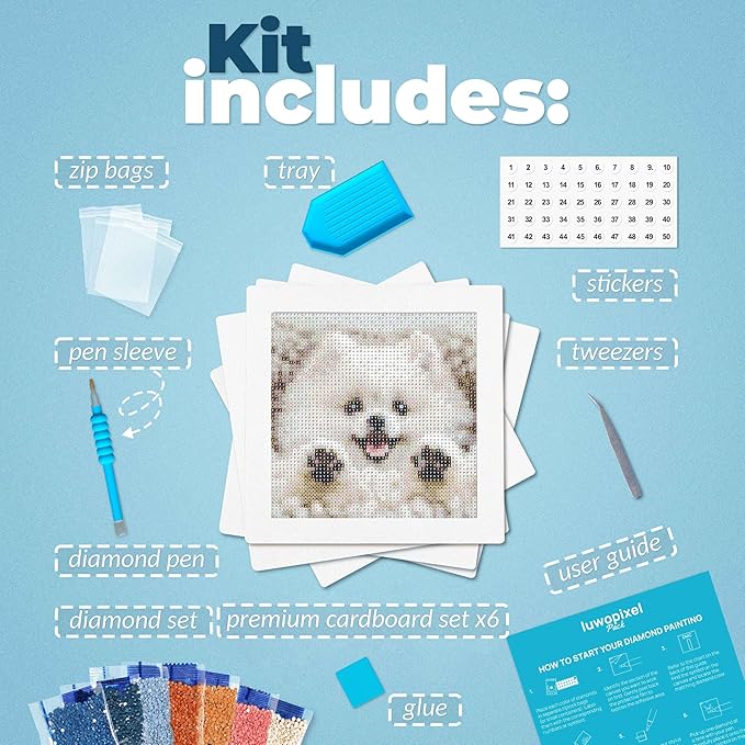 LuwoArte 6 Pack Diamond Painting Kits for Adults – Cute Dogs-Themed Diamond Art Kits – DIY Full Drill Paint Gem Art for Adults – Brilliant 5D Diamond Painting Kit – Relaxing Craft for Home Wall Décor