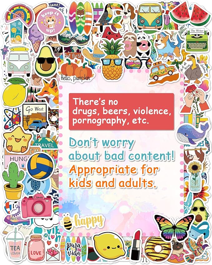 400 pcs stickers for kids, cute water bottle vinyl waterproof laptop stickers for students gifts school supplies classroom teacher prizes sticker pack for kids girls teens