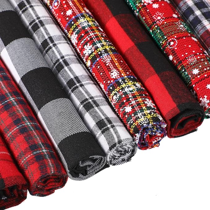 Tatuo 12 Pieces Christmas Fat Fabric Bundles Buffalo Plaid Fat Quarters Cotton Fabric Square Bundles 19.5 x 15.7 Inch Charm Yarn-Dyed Checked Quilting for DIY Crafting Sewing(Sweet Style)