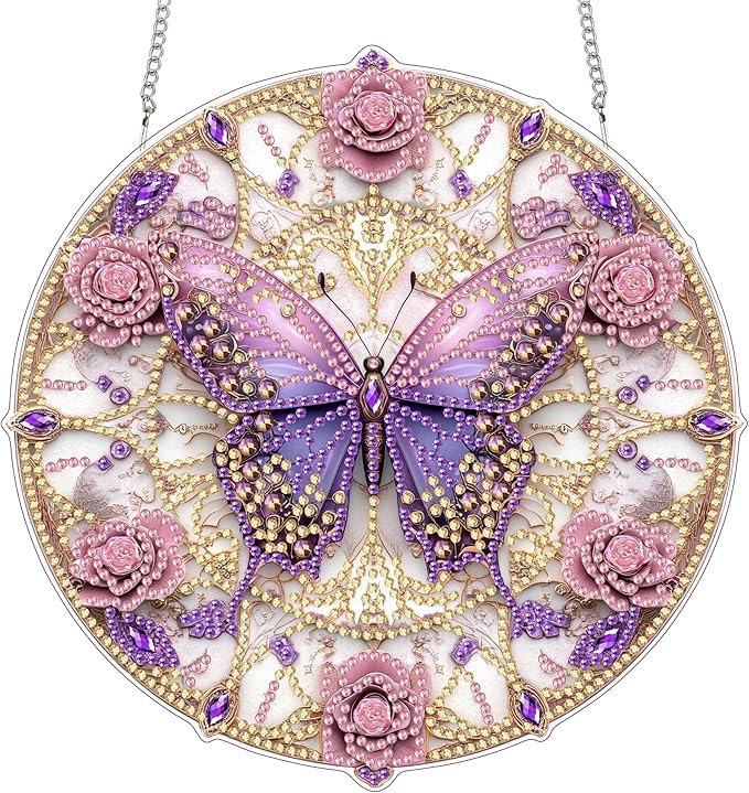 SKRYUIE Butterfly Hanging Diamond Art Kits for Adults Pendant Suncatcher, Special Shaped Crystal DIY Pearl Diamond Painting Kit, Gift for Mother Spring Summer Window Wreath Decor 7.48 x 7.32 Inch A38