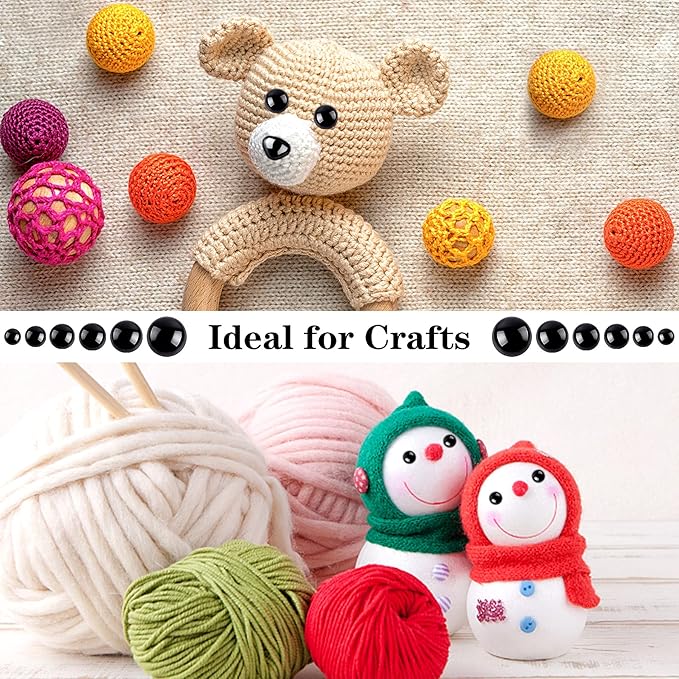 90Pcs Large Safety Eyes and Noses Kit Black Plastic Craft Dolls Eyes for DIY Puppets Bear Crafts Stuffed Animals Amigurumi Making Supplies (9 Sizes)