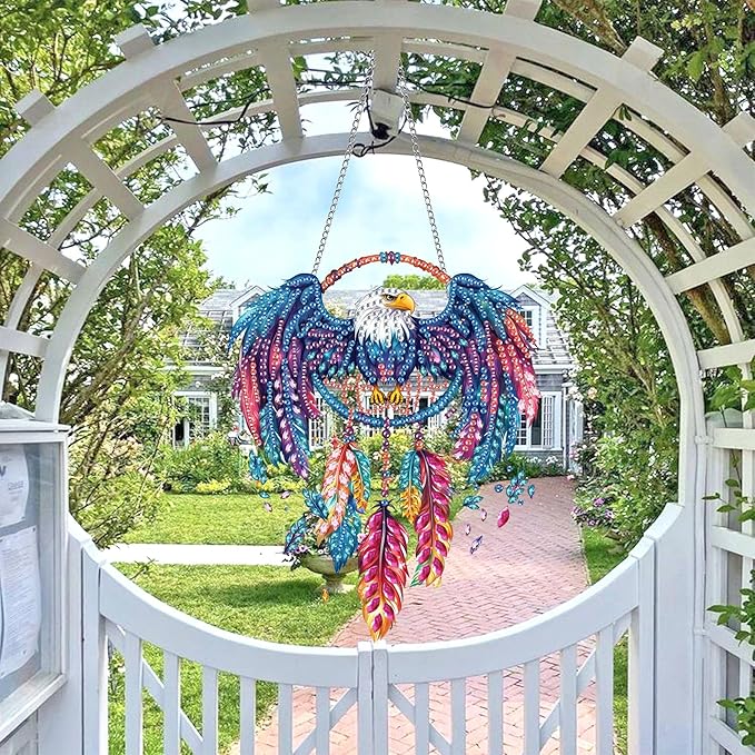 Wergund 5D DIY Eagle Diamond Art Hanging Kits, Hanging Diamond Art Dream Catcher, Acrylic Special Shaped Rhinestone, Window Hanging Pendants for Home Wall Garden Front Door Outdoor Decor Gift(Eagle)