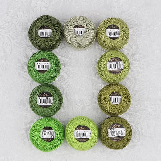 Size 8 Double Mercerized Egyptian Long Staple Cotton Pearl Thread Ball 5 Grams Rainbow Color Embroidery Thread 10 Colors per Box for Crochet Hardanger Cross Stitch Hand Embroidery (Set R)