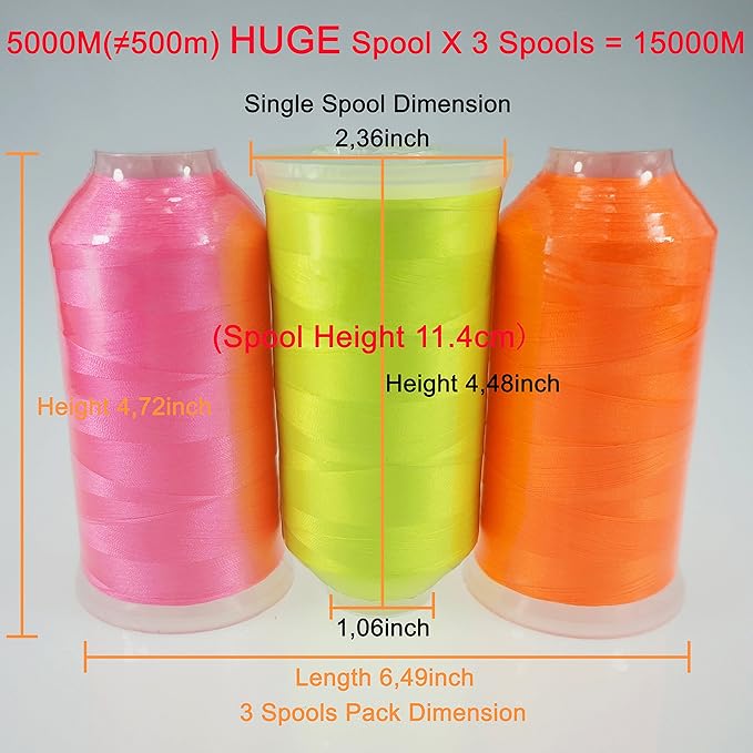 New brothreads - 40 Options- Various Assorted Color Packs of Polyester Embroidery Machine Thread Huge Spool 5000M for All Embroidery Machines -Neon Colors 1