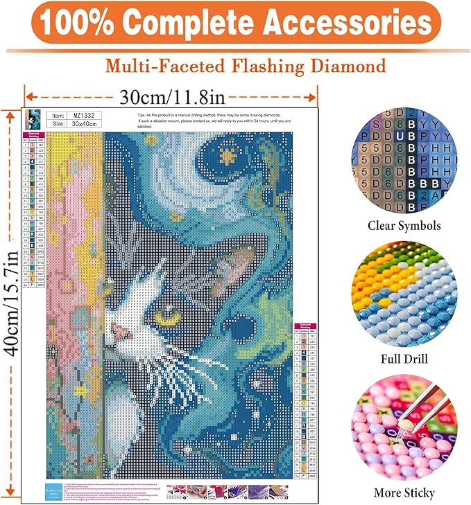 igoodom Cat Diamond Art Kits for Adults, Black Cat Diamond Painting Kit, Full Drill Round Diamond Art Kits, DIY Gem Art and Crafts for Home Wall Decor Gift 12x16inch