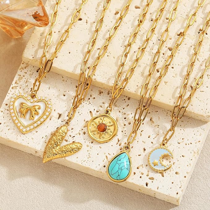Swyabi 10 PCS Gold Plated Necklace Chains Bulk 18Inch Stainless Steel Paperclip Chain with Extender for Jewelry Making