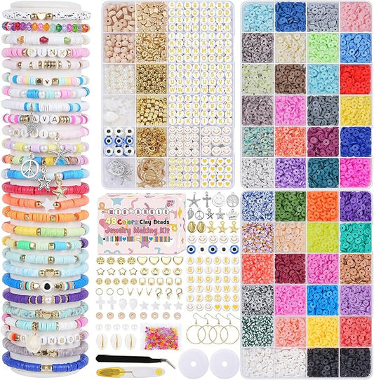 Mio Angle Friendship Bracelet Making Kit 3 Box 48 Colors Clay Beads Heishi Beads Jewelry Making Kit Letter Beads Charms Pearl Cute Chams Holiday Gifts for Girls Adults