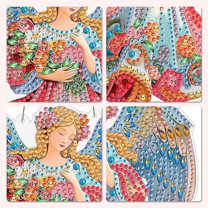 MXJSUA Diamond Art Hanging Kits for Adults Beginners, DIY Acrylic 5D Special Shaped Crystal Diamond Gem Art Painting Hanging Ornament for Home Wall Decor and Gift (Floral Angel)