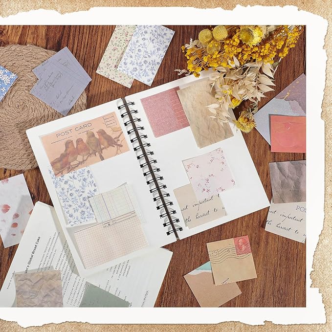 360 Pcs Vintage Scrapbook Paper, Journaling Supplies Kit, Delicate Decorative Paper with Floral Stickers & Multi-Size Scrapbook Paper for Junk Journal, DIY Collage Art, Vintage Crafts
