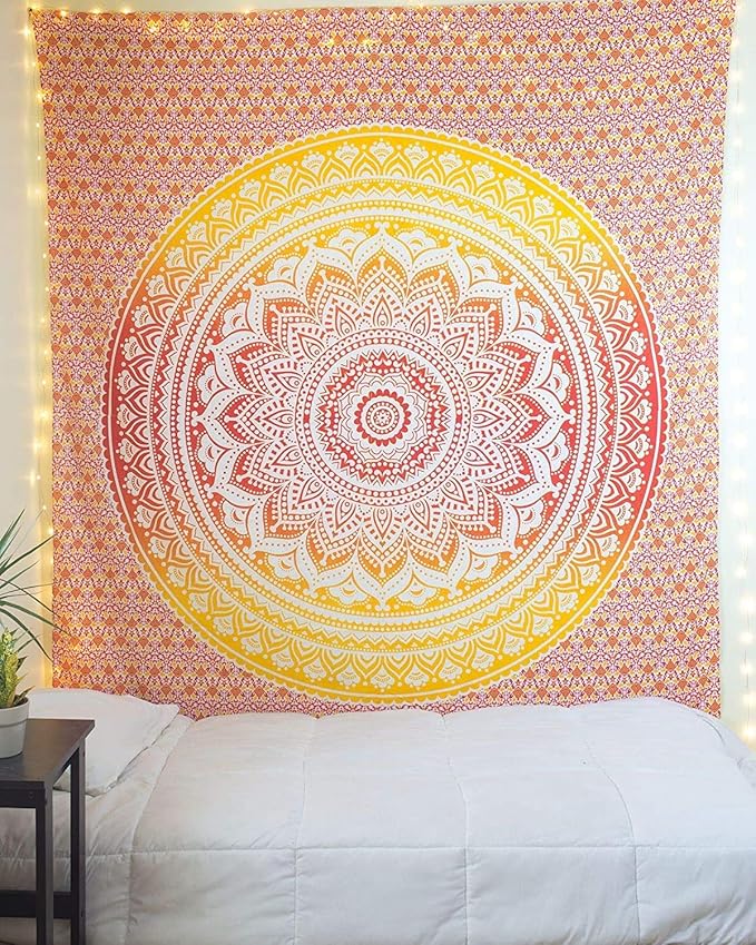 popular handicrafts tapestry wall hanging hippie ombre mandala bohemian hippy psychedelic design indian tapestries bedspread 30 x 40 inches (76 x 101 cms), fire