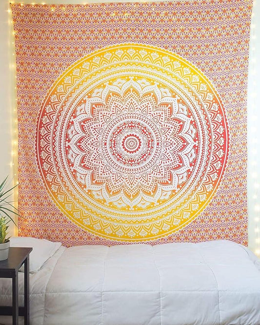 popular handicrafts tapestry wall hanging hippie ombre mandala bohemian hippy psychedelic design indian tapestries bedspread 30 x 40 inches (76 x 101 cms), fire