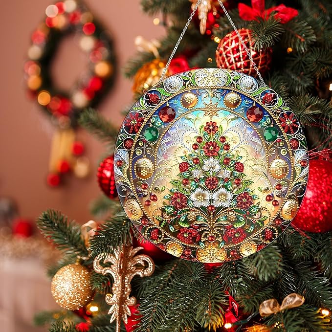 Diamond Art Hanging Kit for Adult,Special Shaped Rhinestone,DIY Acrylic Diamond Art Painting Window Pendants Home Garden Wall Hanging Kits Hanging Ornament,Double Sided. (Christmas Trees-1)