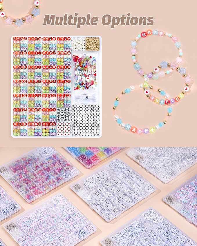 Alphabet Beads for Bracelets - 1650Pcs Round Acrylic Letter Beads A-Z with Extra Vowels & Number Beads and Spacer Beads - Ideal for Bracelets, Necklaces, Friendship Bracelet Kits