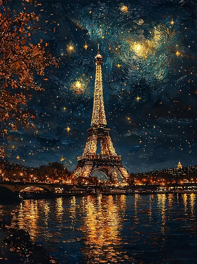 BYGFHLYW 5D Diamond Painting Kits for Adults, Landscape Eiffel Tower Diamond Art Kits for Adults Beginner, DIY Full Drill Diamond Dot Gem Painting for Home Wall Decor 12x16inch