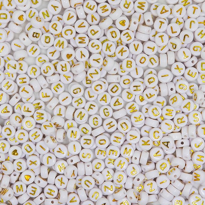 1450Pcs Acrylic 4x7mm Round Letter Beads Kits Alphabet A-Z (Extra for Vowel) and Gold Heart Number Beads for Bracelets Necklaces Jewelry Making (Gold and Numbers)