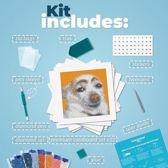 LuwoArte 12 Pack Diamond Painting Kits for Adults – Featuring Funny Meme Dogs Designs – Full Drill DIY Paint Gem Art for Adults – Brilliant 5D Diamond Painting Kit – Relaxing Craft for Home Wall Décor