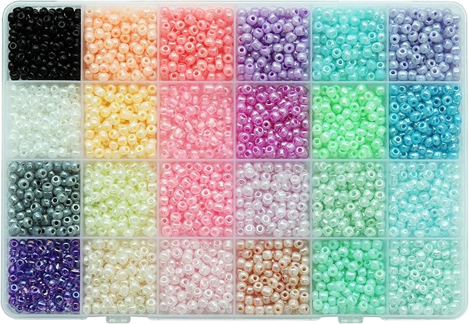 4mm 6/0 Seed Beads Kit - 3120pcs Bulk Glass Beads with Storage Box, 24 Colors (130pcs/Each) for Jewelry Making, DIY Crafts, Clothing Accessories, Handmade Decor