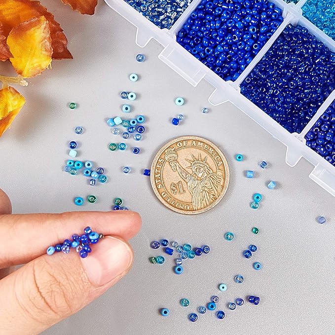 NBEADS 15 Colors 12/0 Glass Seed Beads, About 20010 Pcs Opaque Blue Seed Beads 2mm Round Pony Beads Mini Spacer Loose Beads for DIY Craft Bracelet Necklace Jewelry Making