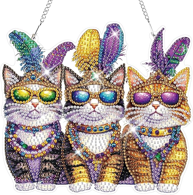 HEIBAGO Cats Hanging Diamond Art Kits for Adults, Special Shaped Crystal Diamond Painting Ornament Kit, DIY Double-Sided Pattern Window Pendant Gem Art Kit for Home Wall Decor 8.3x8.3inch