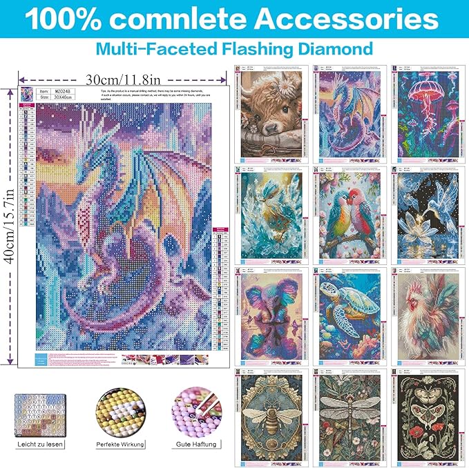 Meothan Multipack Diamond Art Kits for Adults, 12 Pack Animals Diamond Painting Kits for Adults, 5D DIY Round Dimond Gem Art Packs of 12, Home Decor Gift 12x16inch