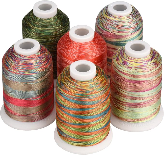 Simthread 6 Colors Polyester Variegated Embroidery Machine Thread 1100 Yards (1000M) for Decoration Babylock Singer Brother Janome Pfaff Husqvarna Embroidery and Sewing Machines - Festival Series