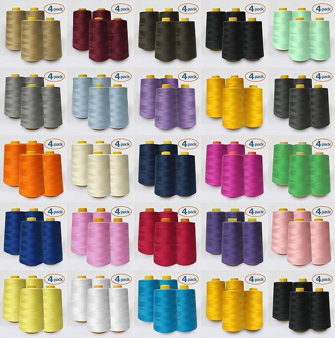 AK Trading 4-Pack HOT Pink All Purpose Sewing Thread Cones (6000 Yards Each) of High Tensile Polyester Thread Spools for Sewing, Quilting, Serger Machines, Overlock, Merrow & Hand Embroidery.