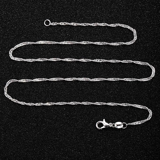 TecUnite 24 Pack 20 Inch Silver Plated Water Ripple Chain Necklace with Lobster Clasps and Velvet Storage Bag for DIY Jewelry Making, 1.5 mm