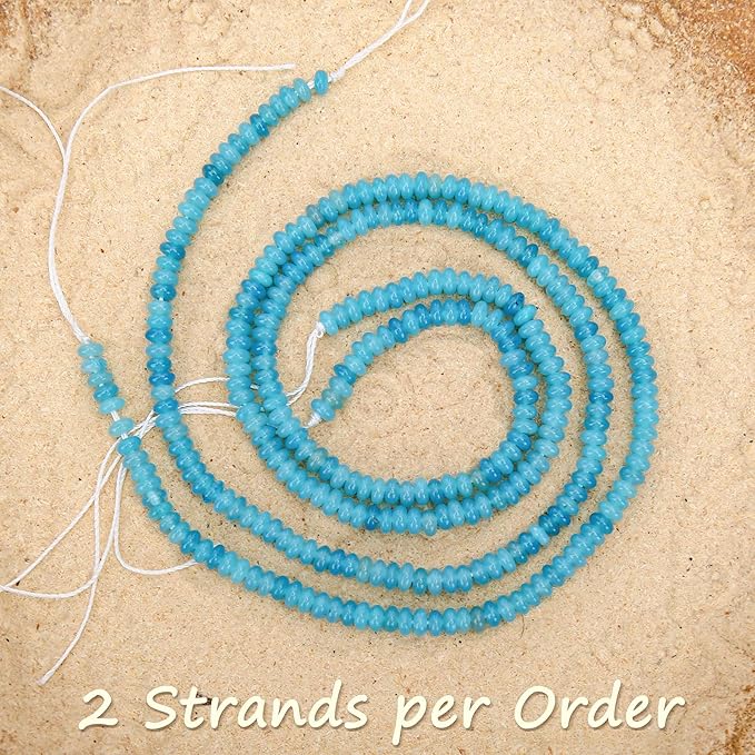 2 Strands (300PCs) Lake Blue Jade Rondelle Beads, 2 * 4mm Gemstone Loose Spacer Abacus Disk Beads for DIY Bracelet Necklace Earrings Jewelry Making, Craft Supplies Beading Kit
