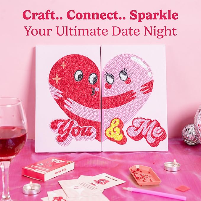 HOUSE OF PARTY Diamond Art Kits for Adults - Date Night Diamond Art Paintings Kit, Relaxing Craft Kits with Conversation Cards, Playlist & Wood Frame for Beginners, Fun DIY Gifts for Couples