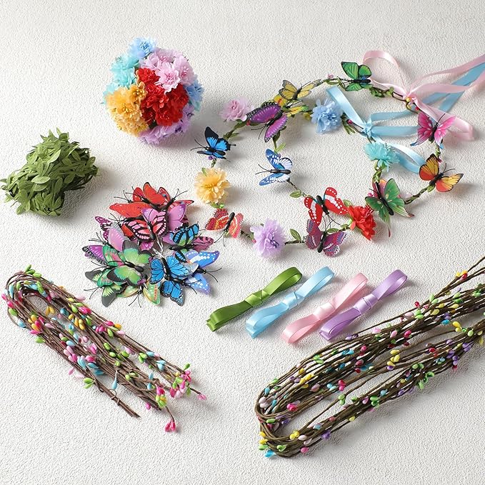 KorViSHOW DIY Flower Crowns Making Kit, 136 Pcs Handmade Rose Floral Headband Craft Set, DIY Creativity Fairy Flower Hair Accessories Making Kit for Women Make Your Own Handmade Activities Arts Gifts