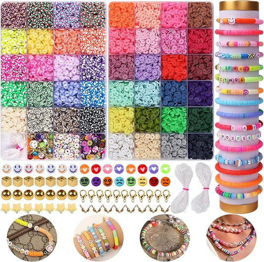 XSEINO 9360PCS Clay Beads Bracelet Making Kit,46Colors Flat Friendship Polymer Heishi Beads for Jewelry Making with Rich Jewelry Making Accessories for Crafts Christmas Gifts