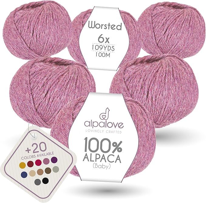 Worsted Set (6 x 1.75 oz) Super Soft Baby Alpaca Knitting Yarn Lila 656 Yards