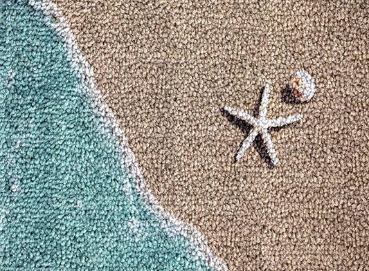 Generic Beach Starfish Latch Hook Rug Kit for Adults DIY Carpet Cushion with Printed Canvas Crochet Yarn Craft Hook and Latch Tapestry for Home Decor Pets Warm Pads 60x40cm, As Main Picture