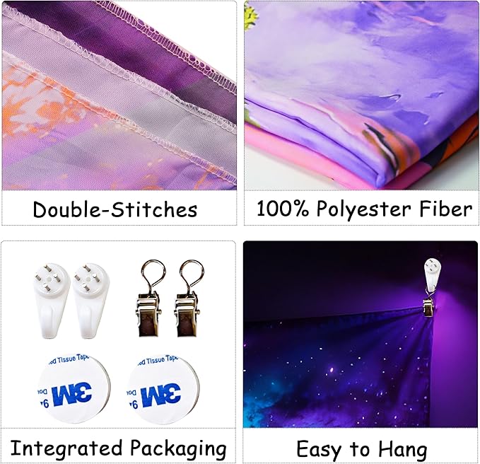 Duoduobuy 79x59 Inch Blacklight Tapestry Black Light Posters for Adults Galaxy Space Glow in the Dark Tapestry Trippy Landscape Planet Magical Trees Crystals Wall Decor with Traceless Nail Hook Kit