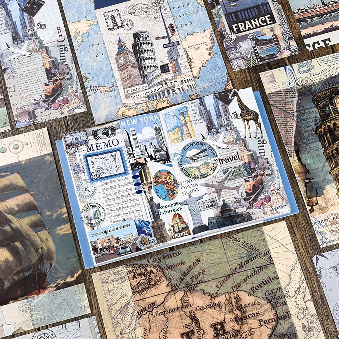 Scrapbooking Supplies Kit, Aesthetic Junk journaling Supplies, Scrapbook Kit with Bullet Journaling Stickers, Stationary Set, Vintage Ephemera Collage Craft Supplies Gift for Adults Women Beginner
