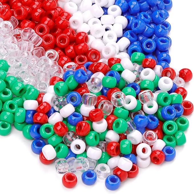 gmma red white blue green pony beads for bracelets christmas beads for friendship bracelets 1000 pcs independent day plastic beads for diy necklace jewelry making supplies