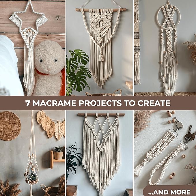 MIGO Creates Macrame Kits for Adults Beginners with 112 Macrame Supplies and 7 Projects Book: DIY Macrame Kit Includes 165 Yards Macrame Cord with Craft Supplies & Materials to Start Macrame!