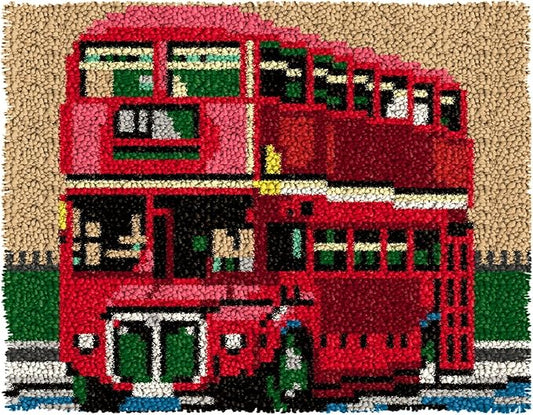 LAPATAIN Latch Hook Kits for Adults,London Bus Pattern Color Printed Canvas DIY Rug Kits Carpet Embroidery Sofa Cushion,Beginners Handmade Needlework Crafts Home Decoration 20.5x15inch LT4
